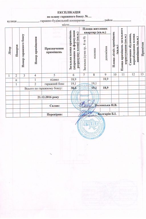 технический паспорт гаража экспликация
